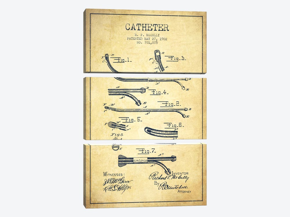 Catheter Vintage Patent Blueprint by Aged Pixel 3-piece Art Print