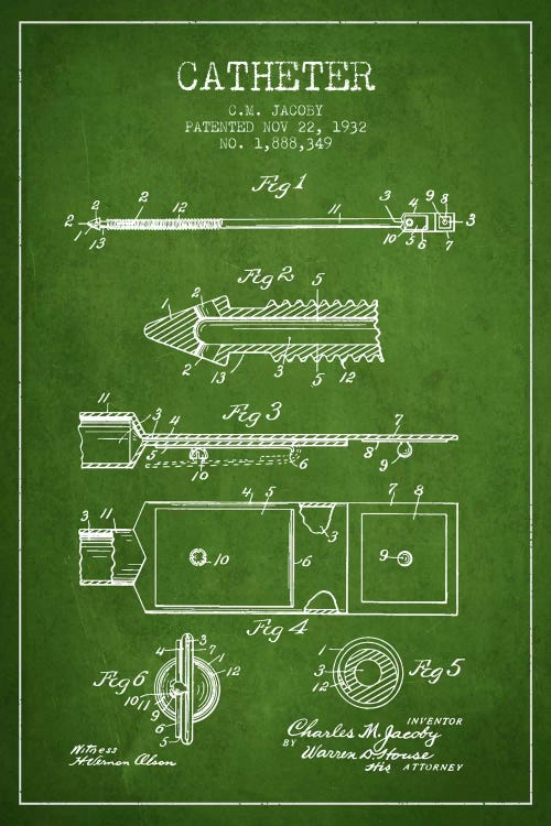 Catheter 1 Green Patent Blueprint by Aged Pixel wall art