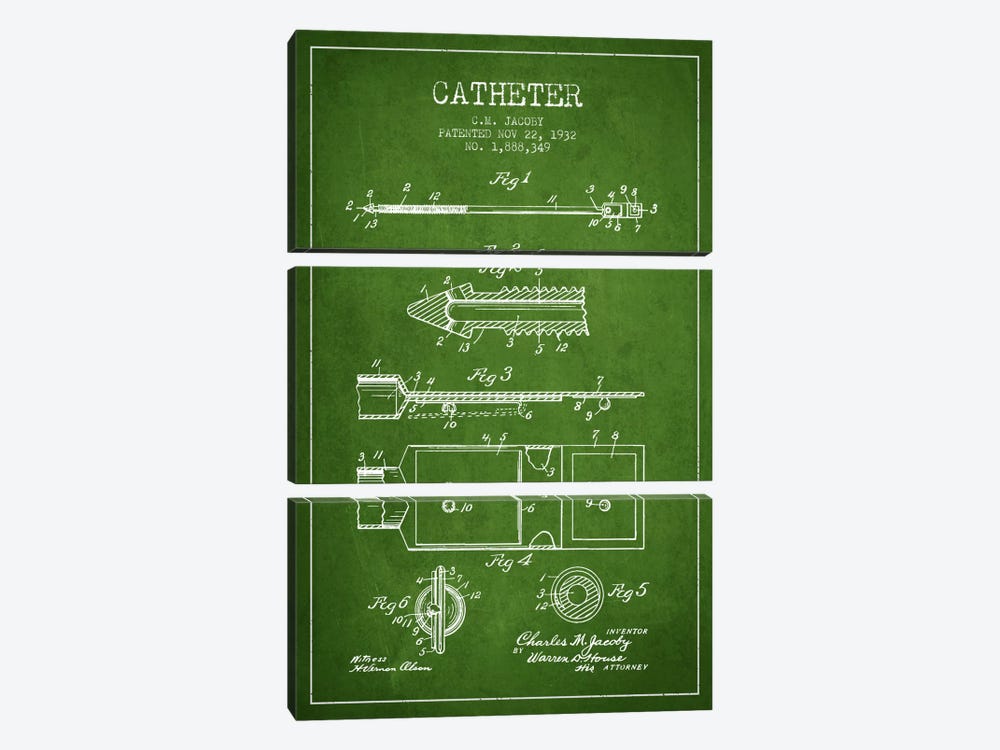 Catheter 1 Green Patent Blueprint by Aged Pixel 3-piece Canvas Artwork
