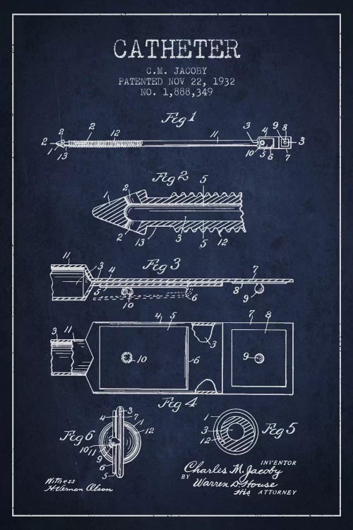 Catheter 1 Navy Blue Patent Blueprint by Aged Pixel wall art
