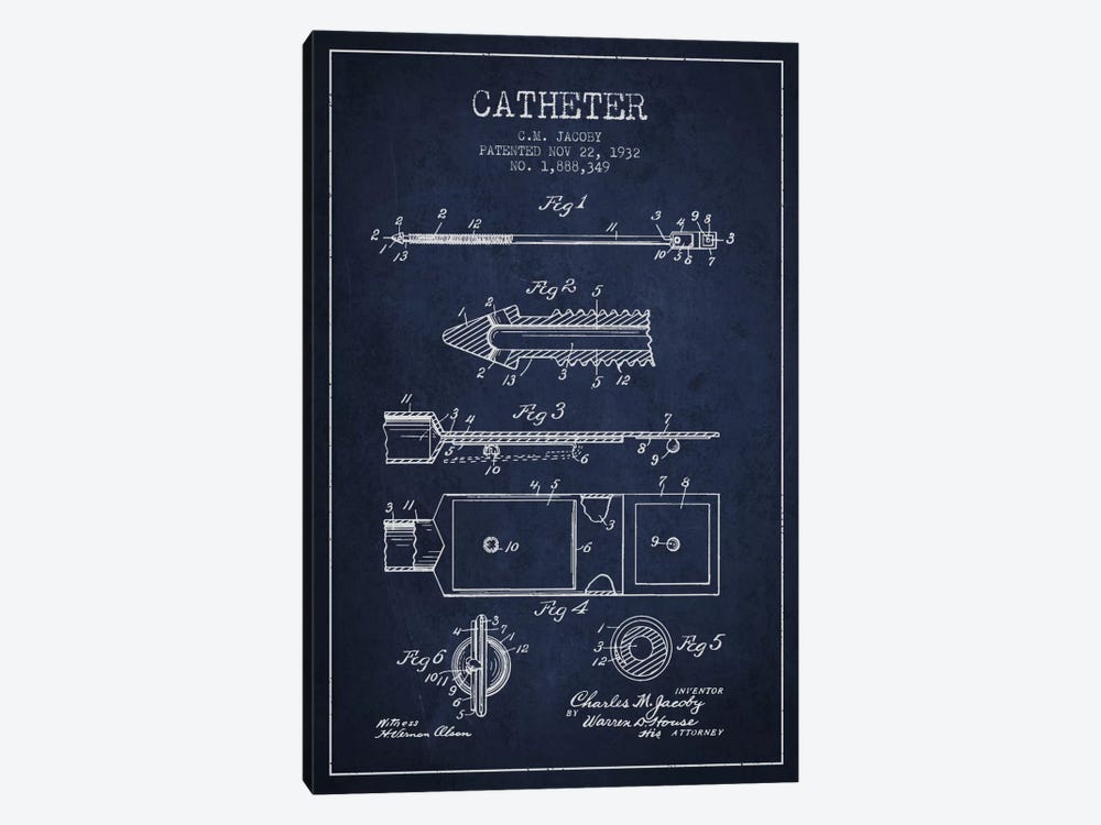 Catheter 1 Navy Blue Patent Blueprint by Aged Pixel 1-piece Canvas Print