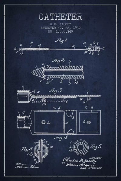 Medical & Dental Blueprints: Catheter 1 Navy Blue Patent Blueprint by Aged Pixel