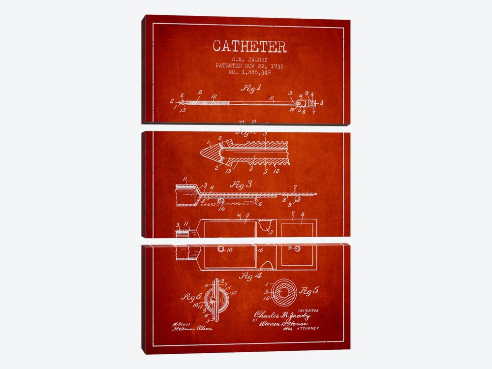 Catheter 1 Red Patent Blueprint by Aged Pixel 3-piece Canvas Art