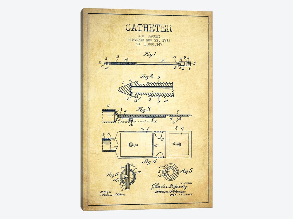 Catheter 1 Vintage Patent Blueprint by Aged Pixel 1-piece Canvas Print