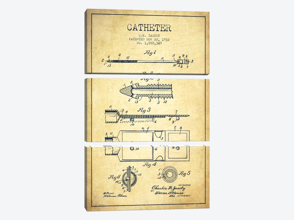Catheter 1 Vintage Patent Blueprint by Aged Pixel 3-piece Canvas Art Print