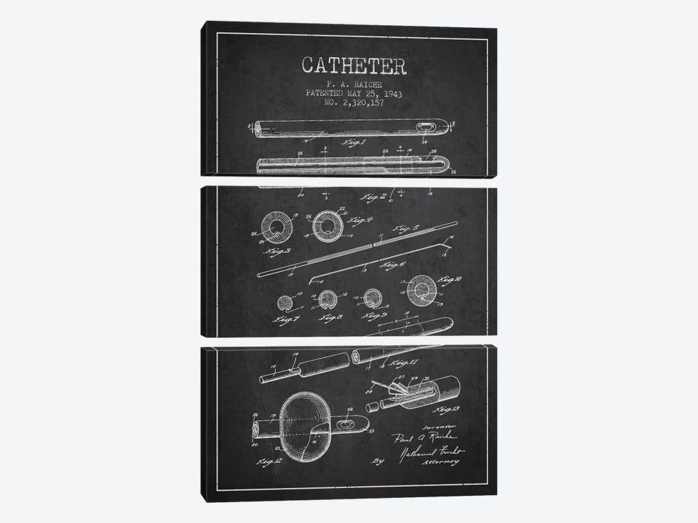 Catheter 2 Charcoal Patent Blueprint by Aged Pixel 3-piece Canvas Artwork