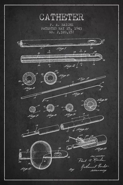 Medical & Dental Blueprints: Catheter 2 Charcoal Patent Blueprint by Aged Pixel