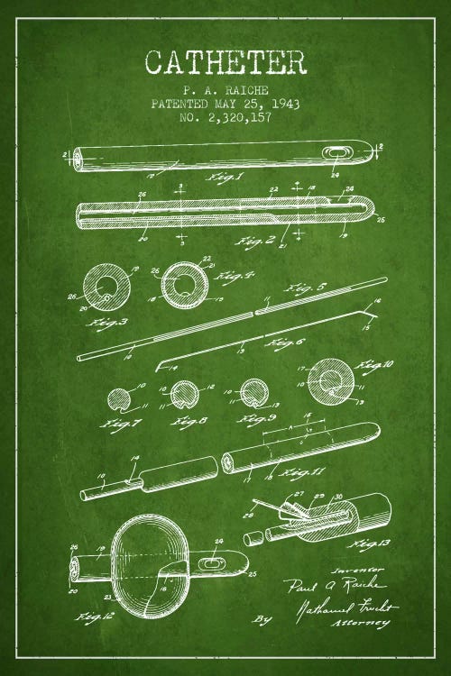 Catheter 2 Green Patent Blueprint by Aged Pixel wall art
