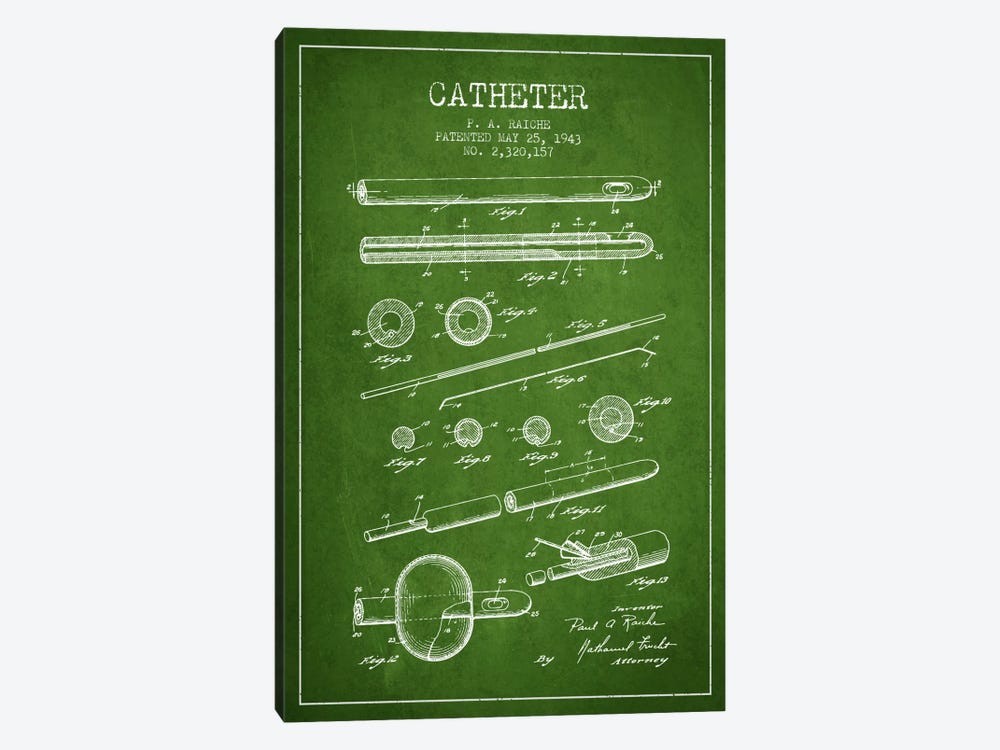 Catheter 2 Green Patent Blueprint by Aged Pixel 1-piece Canvas Print