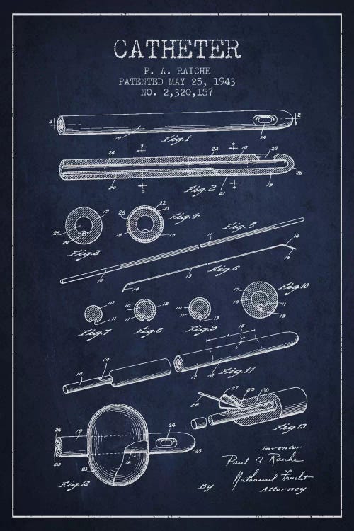 Catheter 2 Navy Blue Patent Blueprint by Aged Pixel wall art