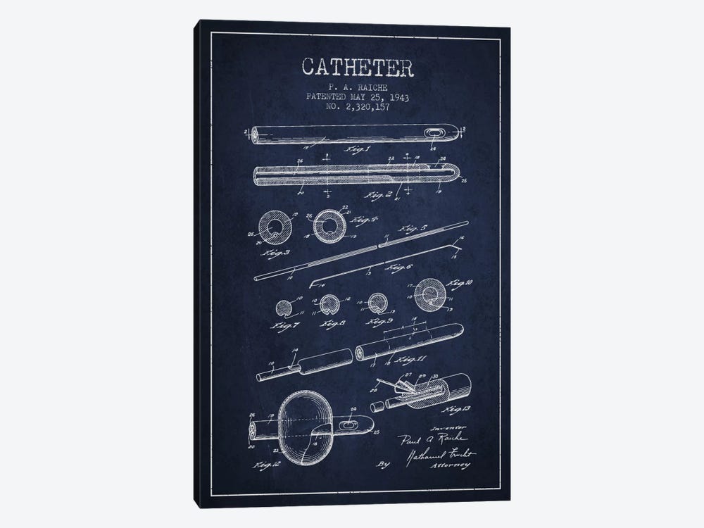 Catheter 2 Navy Blue Patent Blueprint by Aged Pixel 1-piece Canvas Artwork