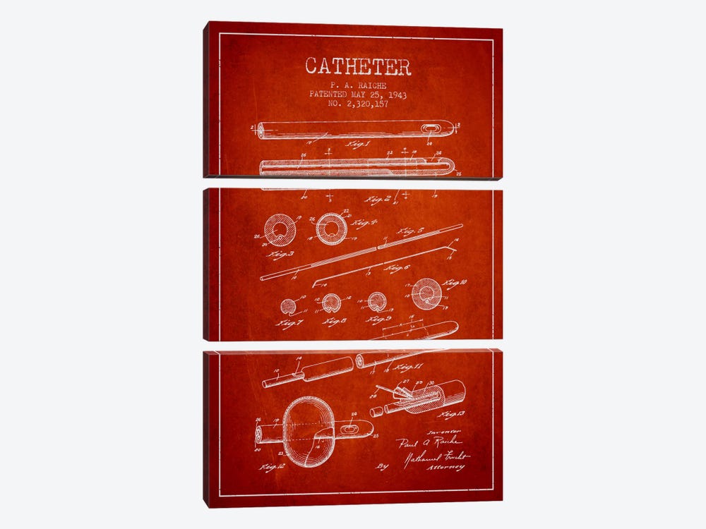 Catheter 2 Red Patent Blueprint by Aged Pixel 3-piece Canvas Print