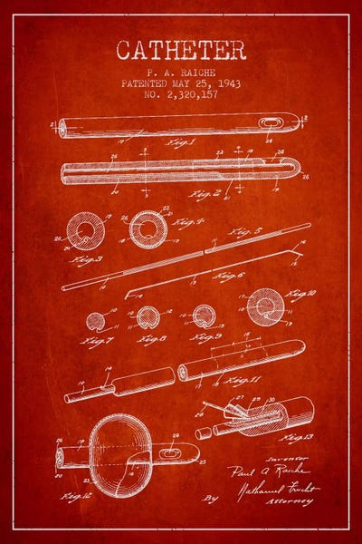 Medical & Dental Blueprints: Catheter 2 Red Patent Blueprint by Aged Pixel