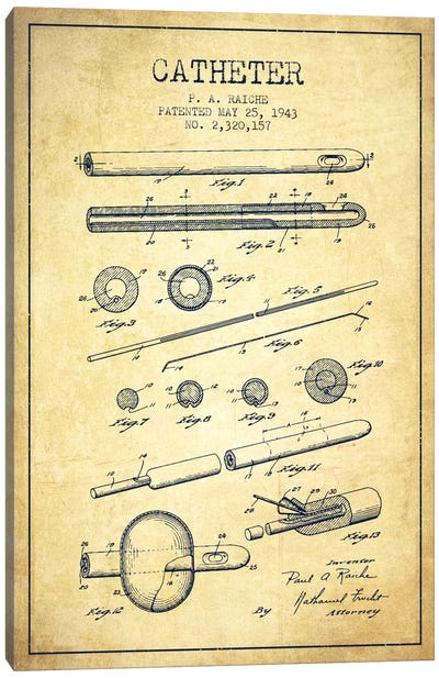 Catheter 2 Vintage Patent Blueprint Canvas Art Print - Aged Pixel: Medical & Dental