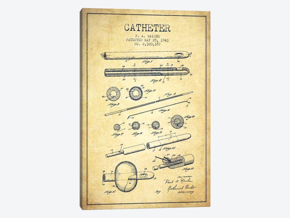 Catheter 2 Vintage Patent Blueprint by Aged Pixel 1-piece Canvas Artwork