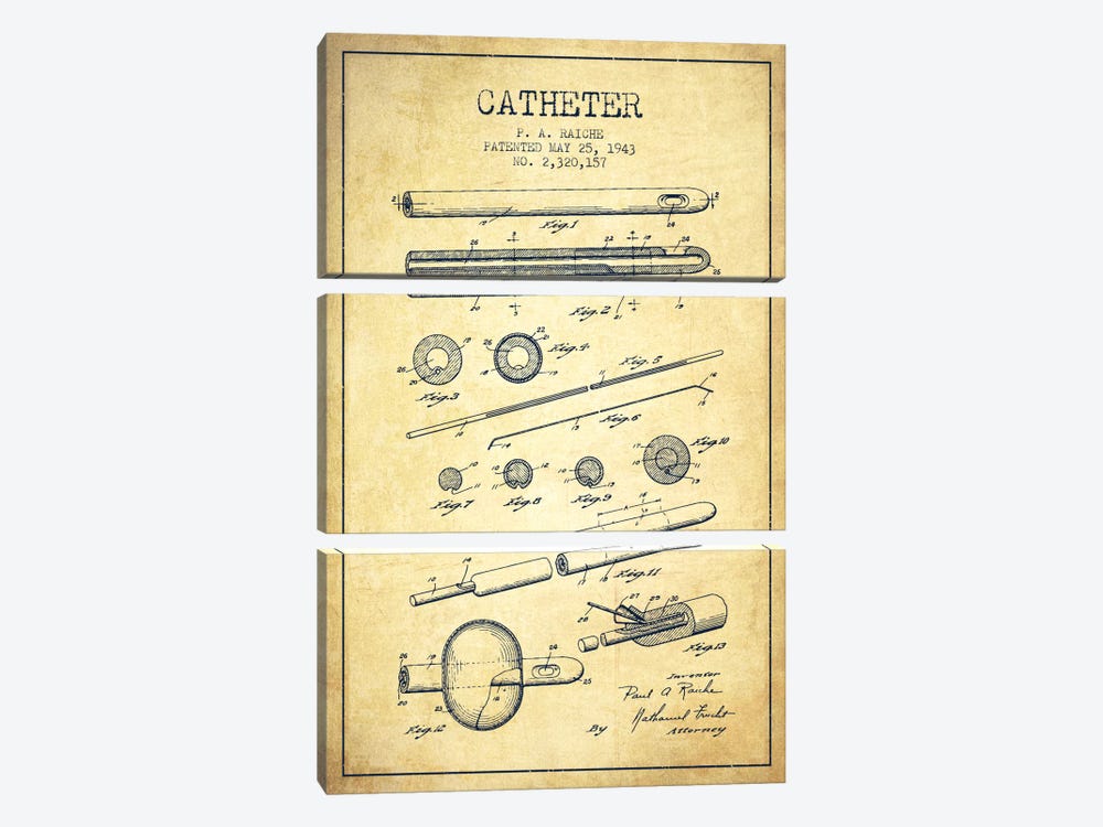 Catheter 2 Vintage Patent Blueprint by Aged Pixel 3-piece Canvas Art