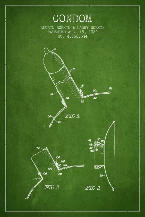Condom Green Patent Blueprint by Aged Pixel wall art