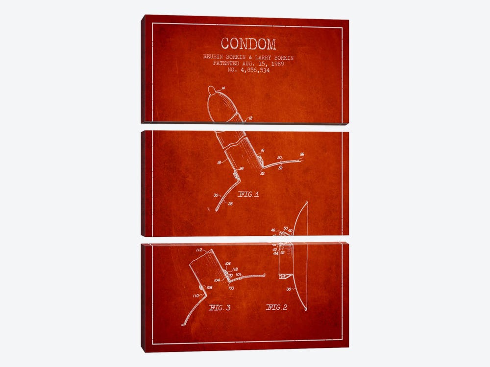 Condom Red Patent Blueprint by Aged Pixel 3-piece Canvas Print