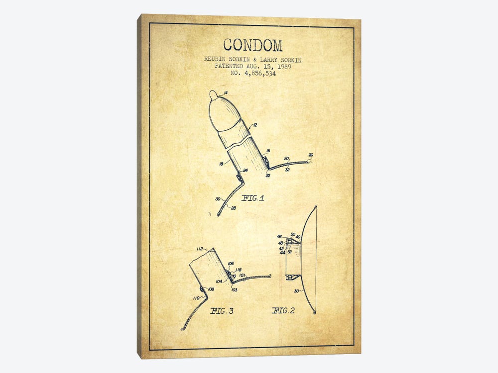 Condom Vintage Patent Blueprint by Aged Pixel 1-piece Canvas Art
