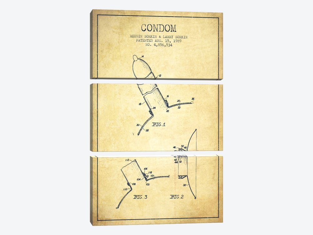 Condom Vintage Patent Blueprint by Aged Pixel 3-piece Canvas Artwork