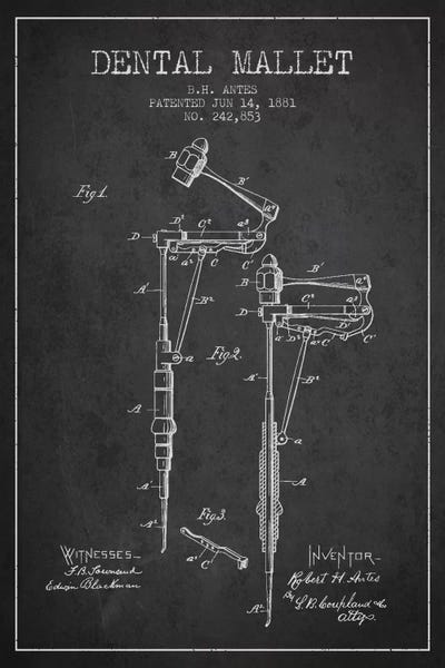 Dental Mallet Charcoal Patent Blueprint by Aged Pixel canvas print