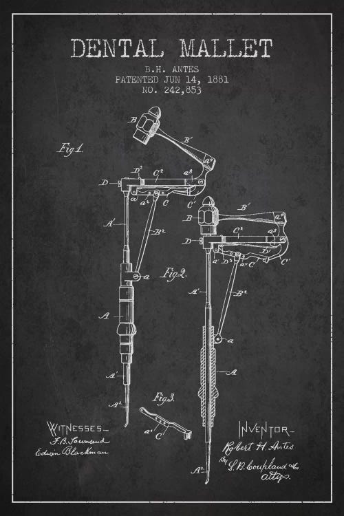 Dental Mallet Charcoal Patent Blueprint