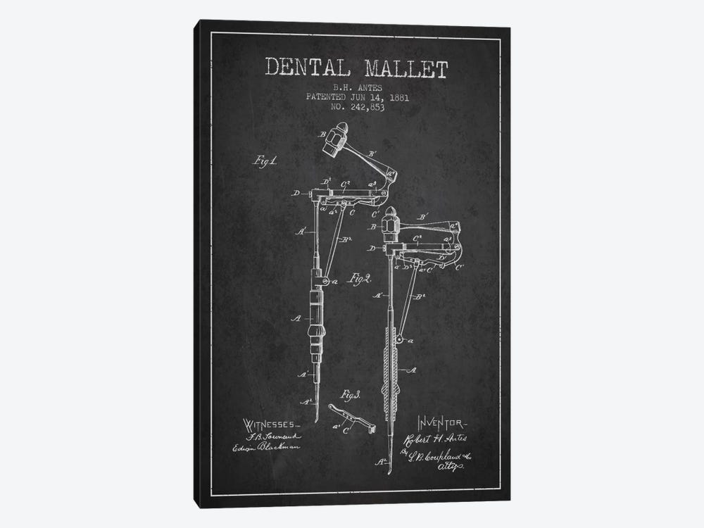 Dental Mallet Charcoal Patent Blueprint by Aged Pixel 1-piece Canvas Print