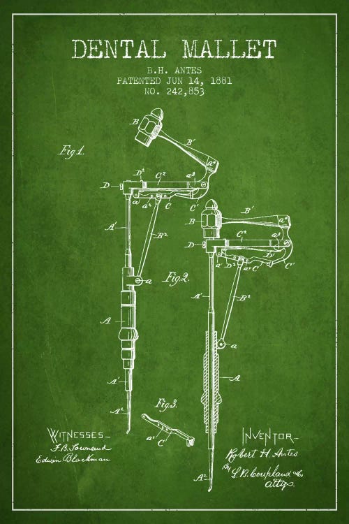 Dental Mallet Green Patent Blueprint