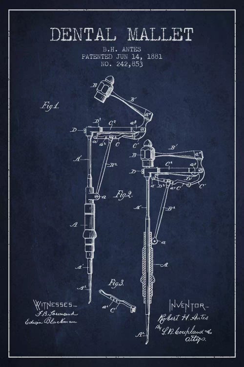 Dental Mallet Navy Blue Patent Blueprint by Aged Pixel wall art