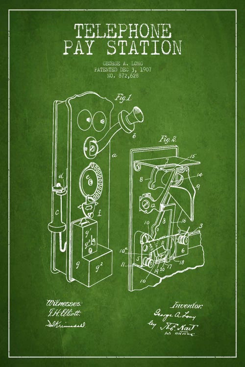 Long Telephone Green Patent Blueprint by Aged Pixel wall art
