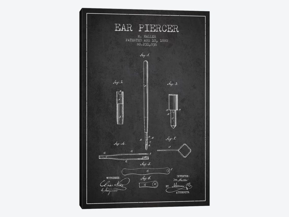 Ear Piercer Charcoal Patent Blueprint by Aged Pixel 1-piece Canvas Wall Art