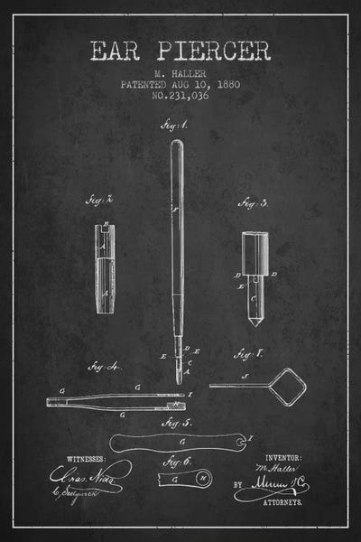 Ear Piercer Charcoal Patent Blueprint