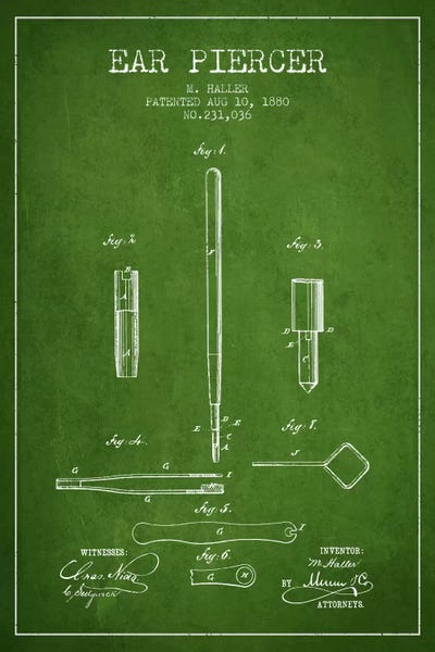 Beauty & Personal Care Blueprints: Ear Piercer Green Patent Blueprint by Aged Pixel
