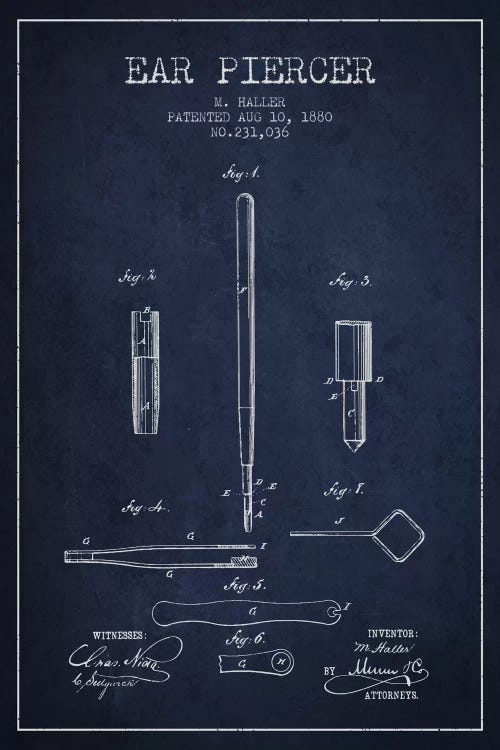 Ear Navy Blue Patent Blueprint by Aged Pixel wall art