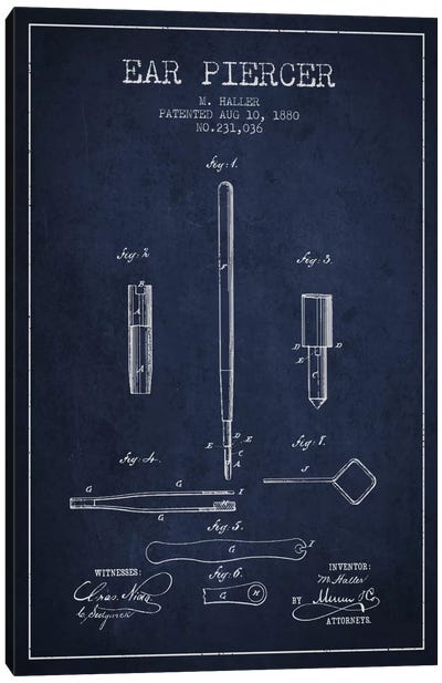 Ear Navy Blue Patent Blueprint Canvas Art Print - Aged Pixel: Medical & Dental