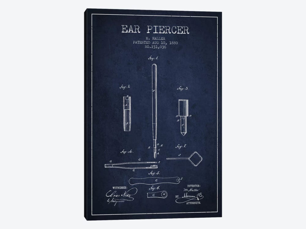 Ear Navy Blue Patent Blueprint by Aged Pixel 1-piece Canvas Artwork