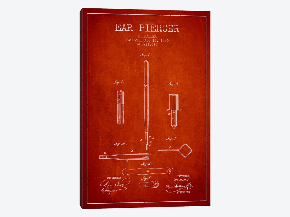 Ear Piercer Red Patent Blueprint by Aged Pixel 1-piece Canvas Art Print