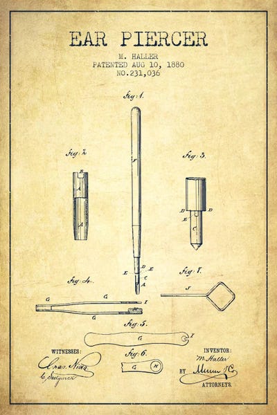 Beauty & Personal Care Blueprints: Ear Piercer Vintage Patent Blueprint by Aged Pixel