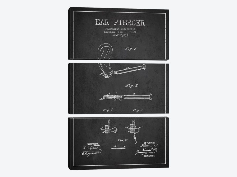 Ear Piercer 2 Charcoal Patent Blueprint by Aged Pixel 3-piece Canvas Art Print