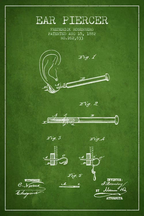 Ear Piercer 2 Green Patent Blueprint by Aged Pixel wall art