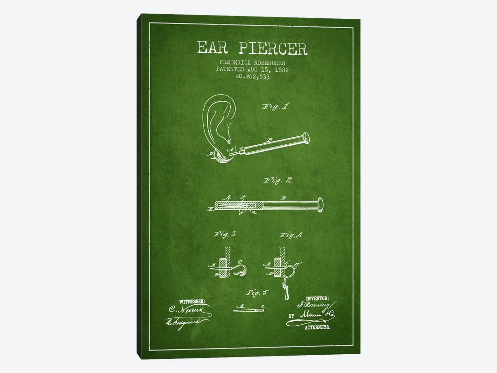 Ear Piercer 2 Green Patent Blueprint by Aged Pixel 1-piece Canvas Art