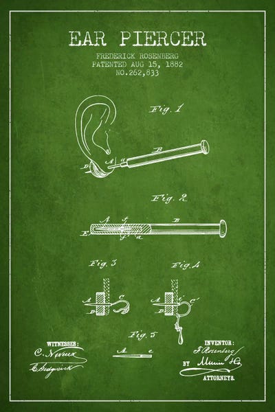 Beauty & Personal Care Blueprints: Ear Piercer 2 Green Patent Blueprint by Aged Pixel