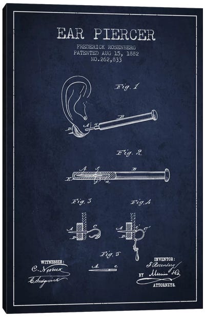 Ear Piercer 2 Navy Blue Patent Blueprint Canvas Art Print - Beauty & Personal Care Blueprints