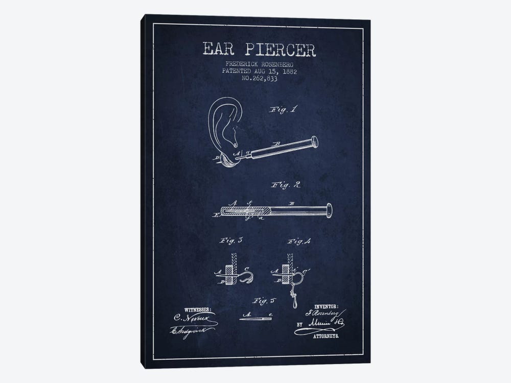Ear Piercer 2 Navy Blue Patent Blueprint by Aged Pixel 1-piece Canvas Print