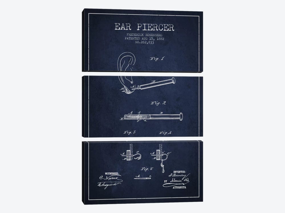 Ear Piercer 2 Navy Blue Patent Blueprint by Aged Pixel 3-piece Canvas Art Print