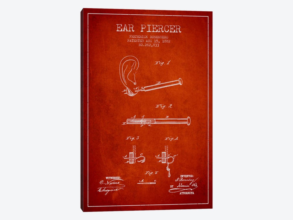Ear Piercer 2 Red Patent Blueprint by Aged Pixel 1-piece Canvas Wall Art