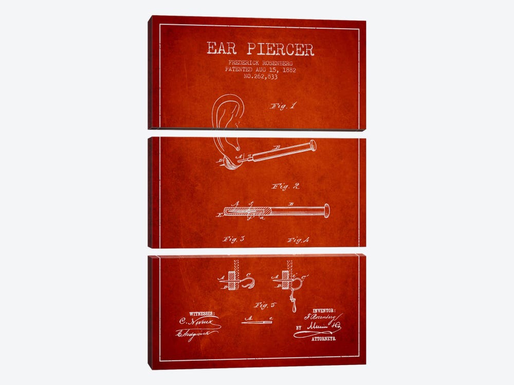 Ear Piercer 2 Red Patent Blueprint by Aged Pixel 3-piece Canvas Art