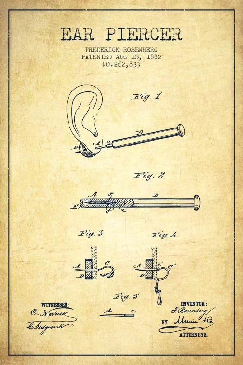 Ear Piercer 2 Vintage Patent Blueprint by Aged Pixel wall art
