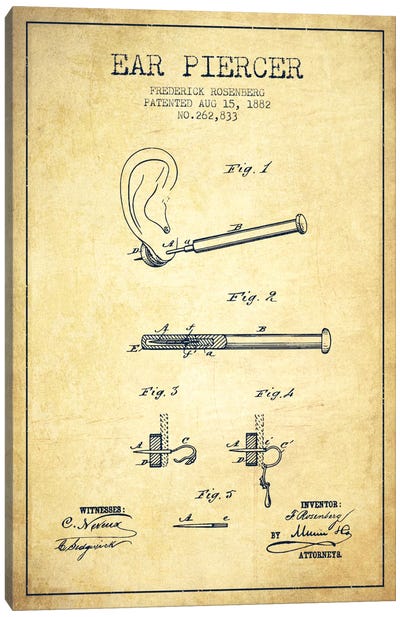 Ear Piercer 2 Vintage Patent Blueprint Canvas Art Print - Beauty & Personal Care Blueprints