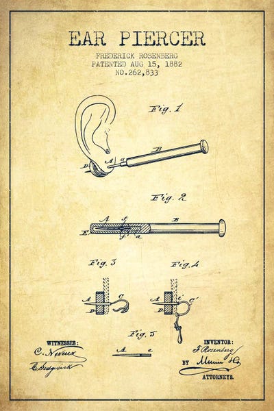 Beauty & Personal Care Blueprints: Ear Piercer 2 Vintage Patent Blueprint by Aged Pixel